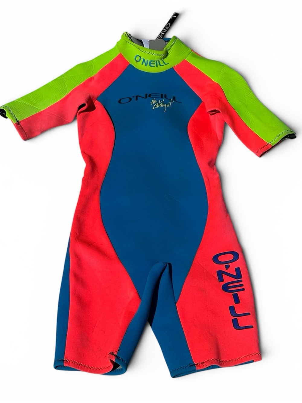Vintage O’Neill Catalyst Neon Spring Wetsuit Size 10 Surf Suit Retro Colorblock